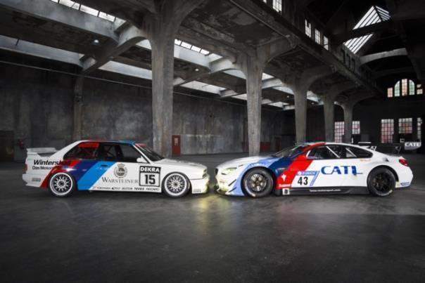  Der Schnitzer-BMW M6 GT3 (re.) erhält das Farbdesign des M3 von 1989. Foto: BMW/dpp-AutoReporter